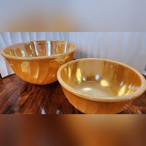 Anchor Hocking Fire King Peach Luster Swirl mixing bowls 6" & 8"